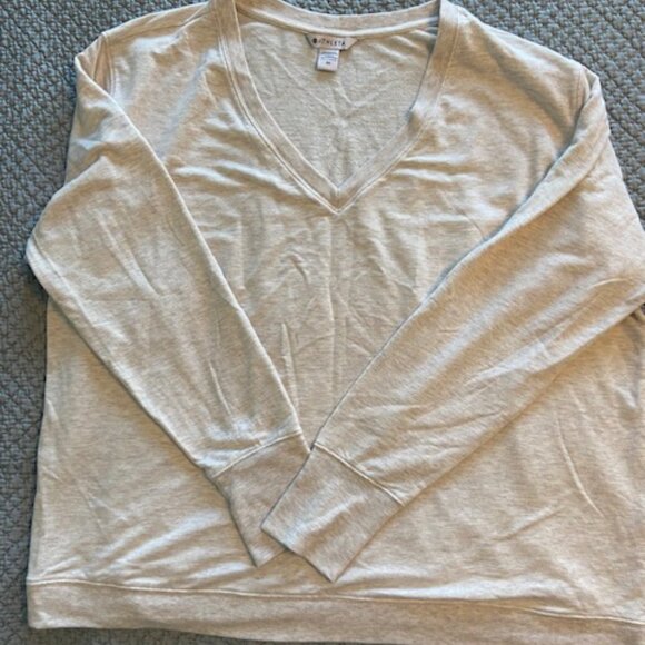 Athleta Sunrise V-Neck Sweatshirt, Size 2X - Toasted Brown Heathered - Picture 3 of 6